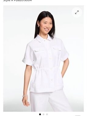 Talbots White Short-Sleeve Button Front Linen Jacket